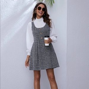 Button Front Tweed Sleeveless Dress